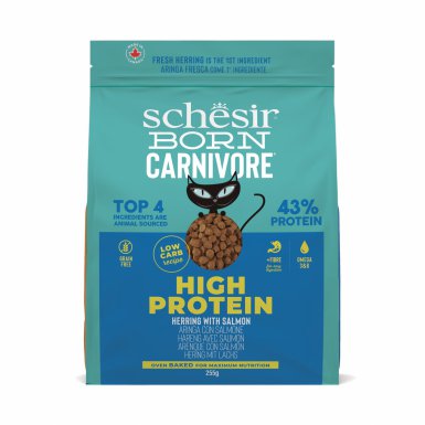 Schesir Born Carnivore karma sucha dla kotów dorosłych śledź i łosoś 255g
