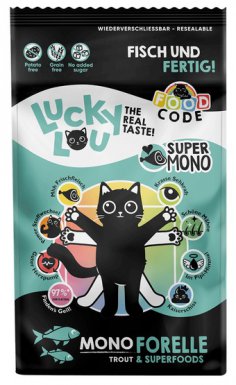 Lucky Lou Food Code Mono monoproteinowa karma z pstrągiem dla kota 340g