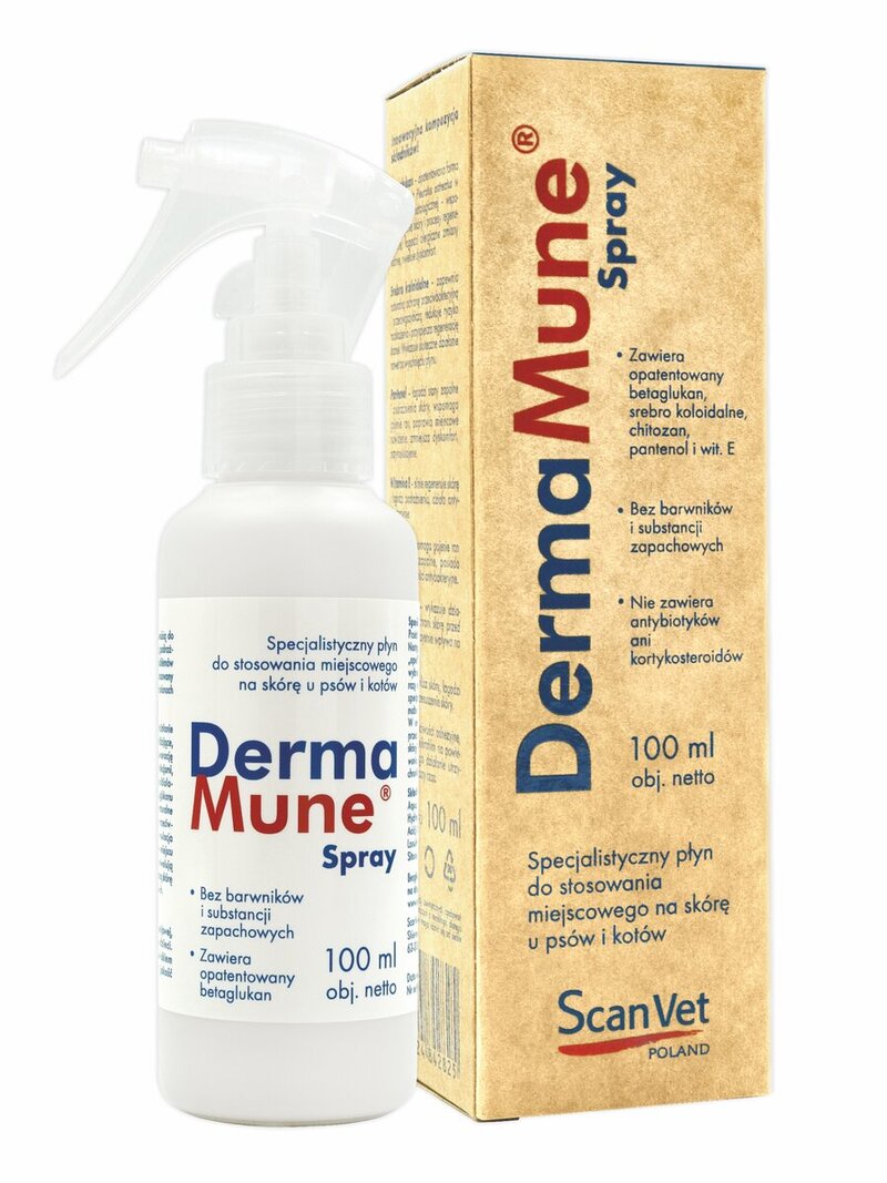 Scanvet DermaMune Spray butelka dla zwierząt ze skłonnością do atopii, świądu, stanów zapalnych, podrażnień, zmian skórnych 100ml