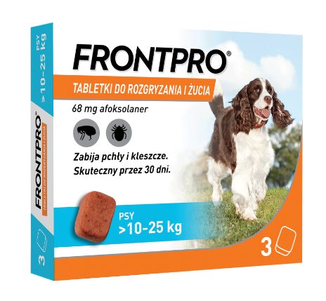 Frontpro smaczna tabletka do rozgryzania zapewnia psom ochronę przed pchłami i kleszczami 3szt
