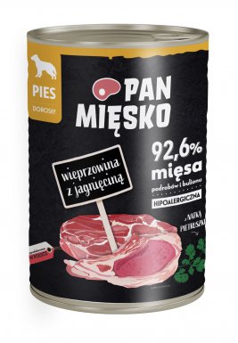 Pan Mięsko Karma mokra dla psa 92,6% mięsa podrobów i bulionu wieprzowina z jagnięciną