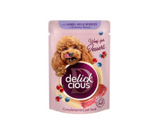 Delickcious Płatki z jagnięciną i leśnymi jagodami w sosie dla psa 80g