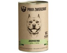 Paka Zwierzaka Jagnięcina i jabłko z miętą puszka dla psa 96% jagnięciny z rosołem 400g
