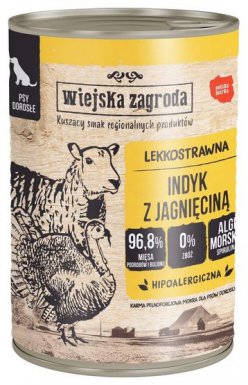 Wiejska Zagroda Indyk z jagnięciną puszka bez zbóż, bez glutenu 44% indyk 