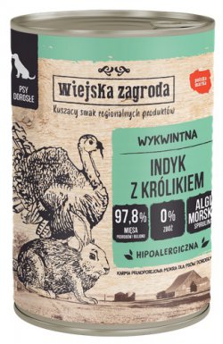 Wiejska Zagroda Indyk z królikiem puszka dla psa bez zbóż, bez glutenu 400g