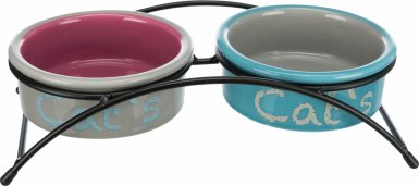 Trixie Eat on Feet Ceramic Bowl Set zestaw misek ceramicznych 2x0,3L niebiesko-pomarańczowo-fioletowa