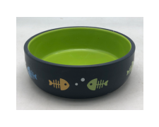 Yarro Rybki miska ceramiczna dla kota, czarna z zielonym środkiem 13x4cm