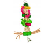 Panama Pet wisząca zabawka z kolorowymi kulkami wiklinowymi i dzwonkiem 28 cm