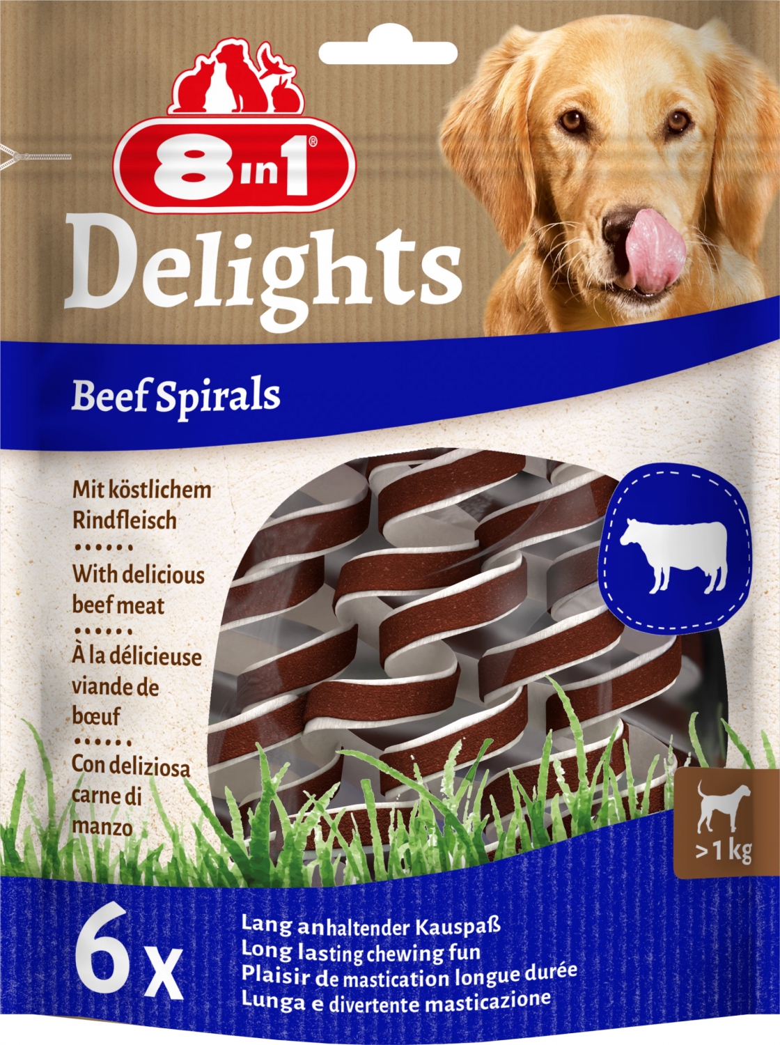 8in1 Delights Beef Spirals przysmak dla psa skóra z pieczoną wołowiną 6szt