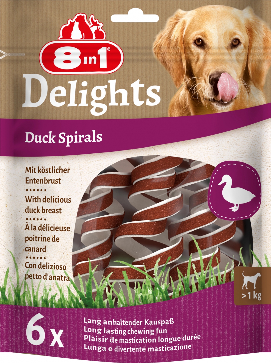 8in1 Delights Duck Spirals przysmak dla psa skóra z pieczoną kaczką 6szt