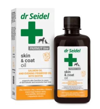 Dr. Seidla Skin&Coat Oil wspomaga funkcje skóry w przypadku dermatozy i wypadania sierści 250ml 