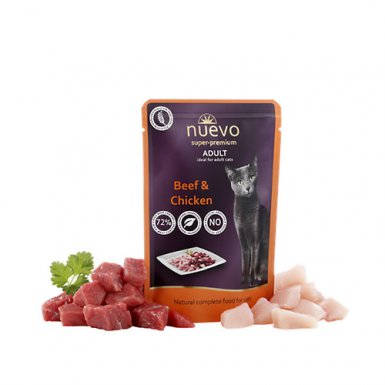 Nuevo Adult bez glutenu 72% mięsa z wołowiną i kurczakiem saszetka 85g