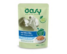 Oasy Strips Puppy kurczak z ryżem smakowite, soczyste kąski mięsne w pysznym sosie saszetka 100g