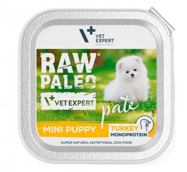 Raw Paleo Dog Mini Puppy Turkey monoproteinowa karma z indykiem w formie smakowitego pasztetu dla szczeniąt