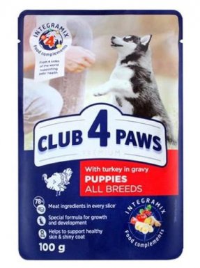 Club4Paws Premium Puppy All Breeds indyk w sosie saszetka dla szczeniąt wszystkich ras 100g