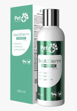Vetfood Septiderm ph7,5 szampon do stosowania na skórę ze skłonnościami do łojotoku 200ml 