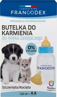 Francodex Butelka + 2 smoczki do karmienia szczeniąt i kociąt 120ml 