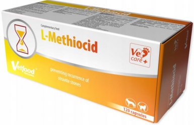 Vetfood L-Methiocid pomaga rozpuszczać istniejące kryształy struwitowe dla psa, kota, chomika lub fretki