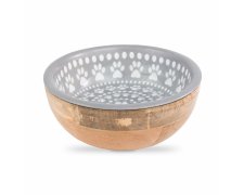 Barry King Miska dla psa szara stal nierdzewna emaliowana z drewnianą obudową wzór Paw Decal 18cm