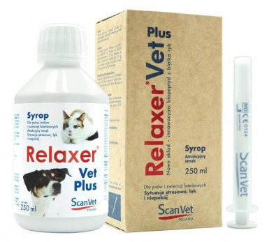 ScanVet Relaxer Vet Plus innowacyjny preparat antystresowy dla psów i kotów 250ml