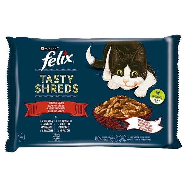 Felix Tasty Shreds saszetka dla kota w sosie wołowina z kurczakiem 4x80g