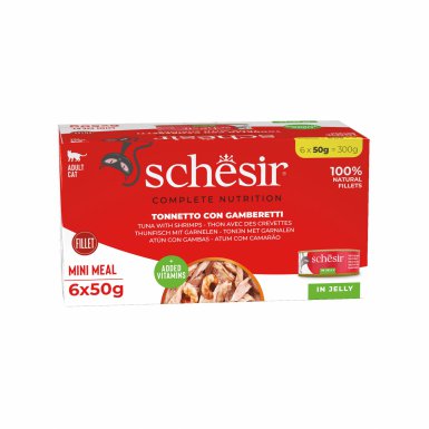 Schesir tuńczyk z krewetkami w galarecie 6x50g karma mokra dla kotów