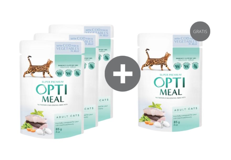 Opti Meal Adult saszetki dla kota 85g dorsz z warzywami 3+1 Gratis 
