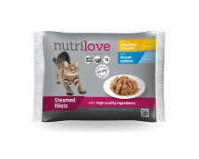 Nutrilove Premium Multipack gotowane na parze fileciki z kurczakiem i łososiem dla kota 4x85g