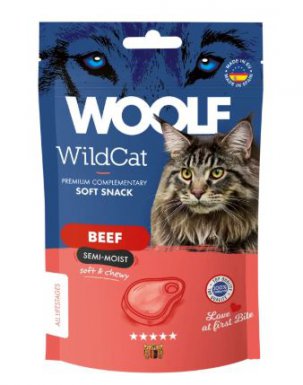 Woolf WildCat Soft Snack Beef to delikatne i soczyste przysmaki dla kotów z 60% wołowiną