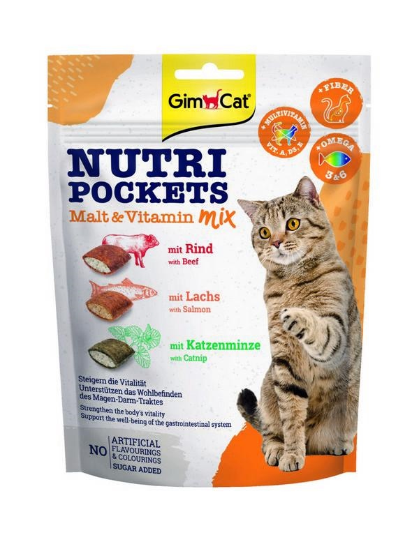 GimCat Nutri Pocket Malt & Vitamin Mix chrupiące poduszeczki wypełnione pysznym kremem 150g