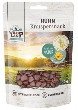 Wildes Land Cat Knuspersnack Huhn & Ringelblum chrupiący przysmak z kurczakiem i nagietkiem 50g