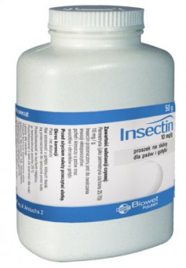Insectin- proszek do podania na skórę dla psów i gołębi, stosowany do zwalczania inwazji ektopasożytów (pchły, kleszcze, wszoły, obrzeżki)