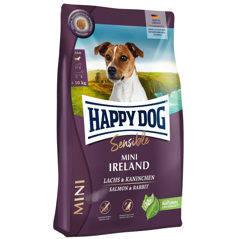 Happy Dog Sensible Mini Ireland Optymalna dla skóry i sierści dzięki odżywczemu łososiowi z królikiem