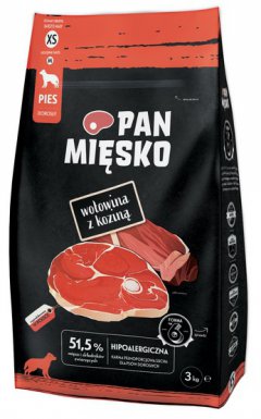 Pan Mięsko hipoalergiczna karma dla psa wołowina i kozina chrupki XS 