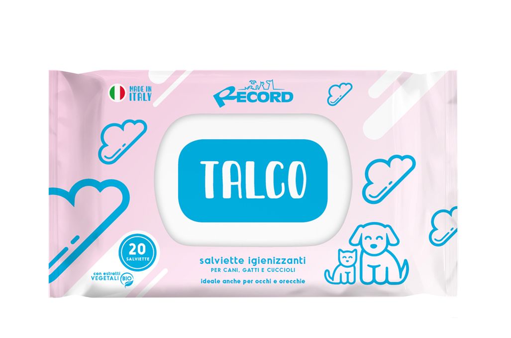 Record Italy antybakteryjne wilgotne chusteczki Talco do codziennej higieny psów i kotów 20szt.