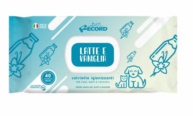 Record Italy antybakteryjne wilgotne chusteczki Maxi o zapachu Mleka i Wanilii do codziennej higieny psów i kotów 40szt.