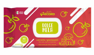 Record Italy antybakteryjne wilgotne chusteczki Maxi o zapachu słodkiego jabłka do codziennej higieny psów i kotów 40szt.