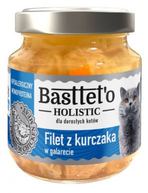 Bastteto Holistic bezzbożowy i monoproteinowy filet z kurczaka 75% w galarecie dla kotów 130g