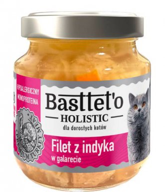 Bastteto Holistic bezzbożowy i monoproteinowy filet z indykiem 75% w galarecie dla kotów 130g