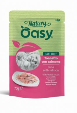 Oasy Natury naturalna mokra karma w delikatnej galaretce 55% tuńczyk z łososiem saszetka 85g