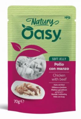 Oasy Natury Range Cat Adult Kurczak z wołowiną 50% mięsa karma w delikatnej galaretce 85g