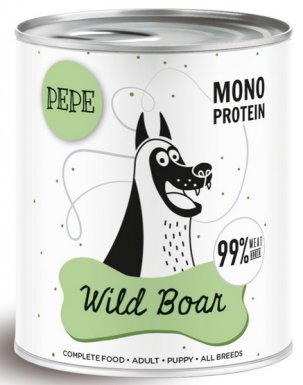 Paka Zwierzaka PEPE Wild Boar (dzik) Monobiałkowa kompozycja dla psa puszka 800g