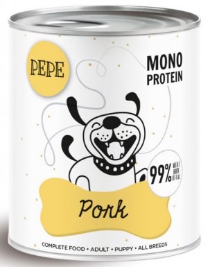 Paka Zwierzaka PEPE Pork (wieprzowina) Monobiałkowa kompozycja dla psa puszka 800g