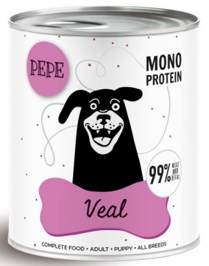Paka Zwierzaka PEPE Veal (cielęcina) monobiałkowa kompozycja dla psa puszka 800g