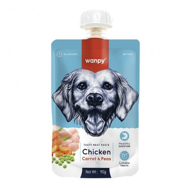 Wanpy pasta mięsna dla psa kurczak z marchewką i groszkiem 90g