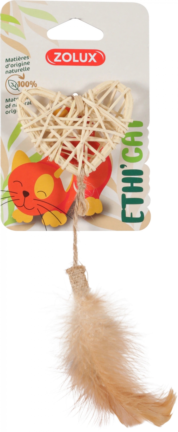 Zolux zabawka dla kota Ethicat serce z ratanu z piórkami