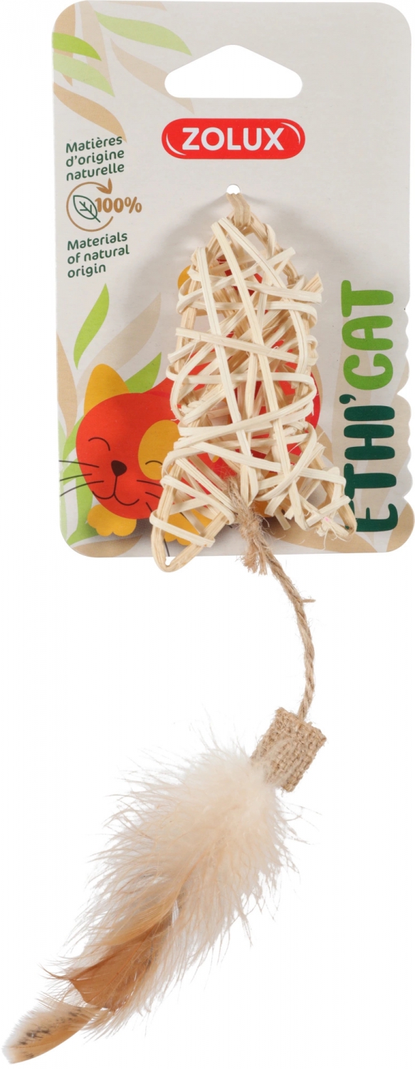 Zolux zabawka dla kota Ethicat serce z rattanu z piórkami 