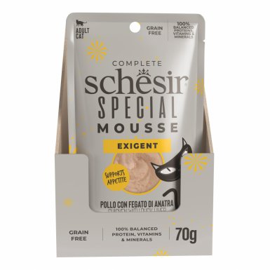 Schesir Special Mousse Exigent karma mus dla kota o smaku kurczak z wątróbką kaczą i jajkiem 70g