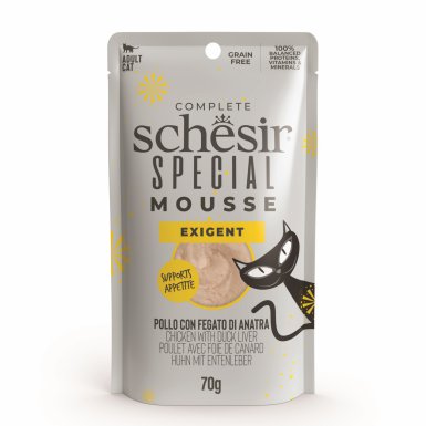 Schesir Special Mousse Exigen kurczak z wątróbką kaczą i jajkiem bezzbożowa karma mokra dla kota 70g