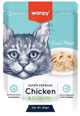 Wanpy Super Premium Chicken & Codfish mięsna ucza dla kotów kurczak z dorszem saszetka 85g